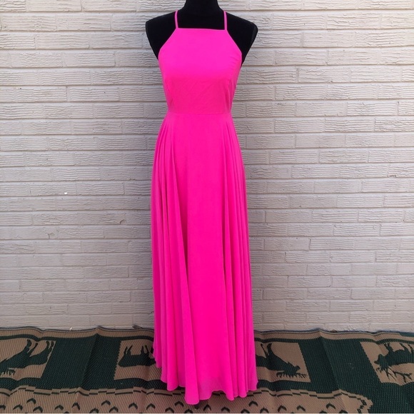 leshop Dresses & Skirts - Leshop Fuchsia Pink Georgette Full Length Gown Open Back & Crisscross Straps S